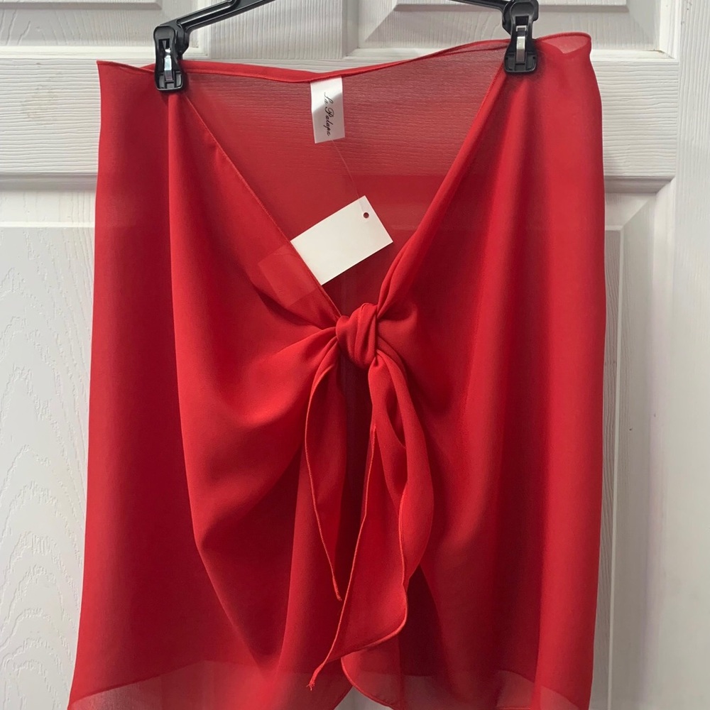 NWT red short Georgette cover-up sarong skirt 101-G one size & plus size